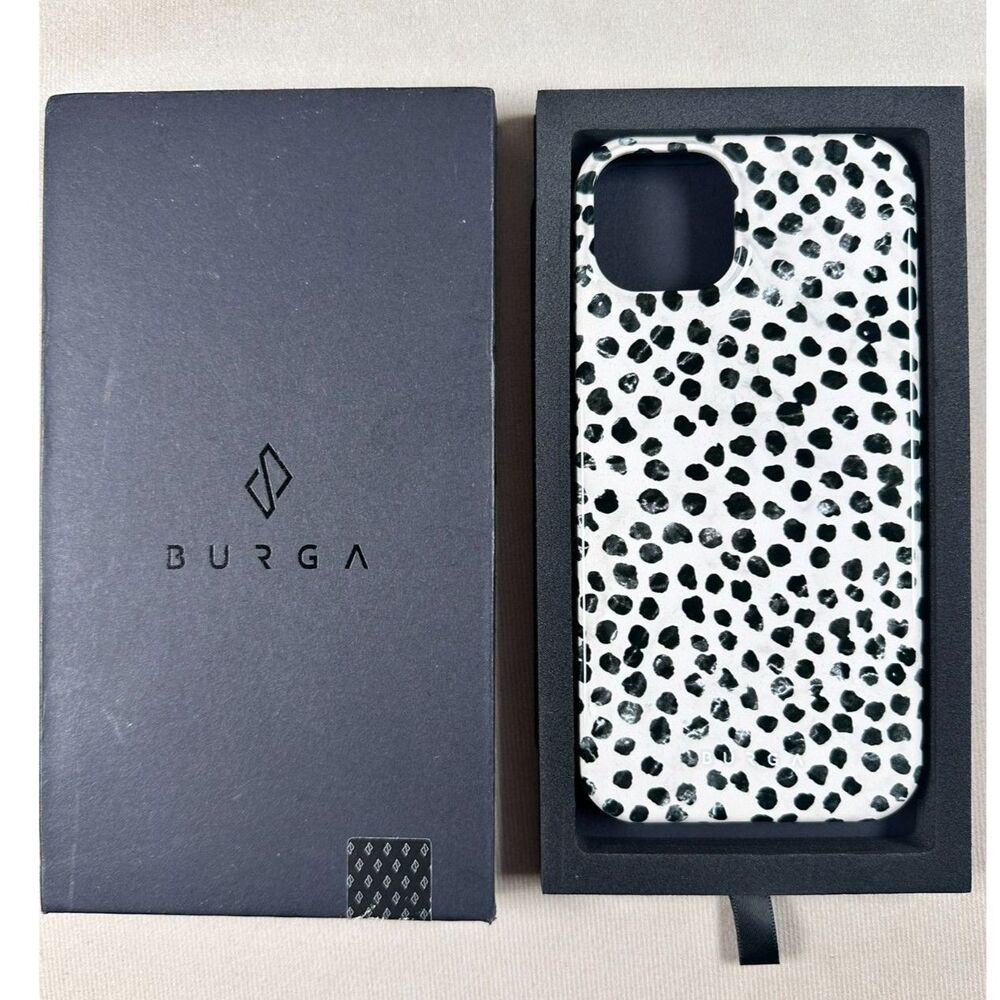 BURGA Almond Latte iPhone 15 Plus Tough Case Black White Spotted New in Box